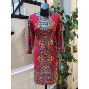 London Style Collection Dress Womens Size 6 Red Multicolor Paisley Boho Chic